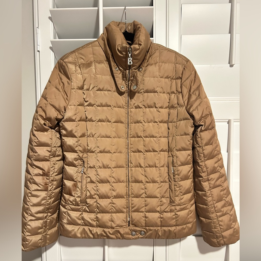 Bogner Tan Puffer Goose Down Jacket with Stand-Up Collar